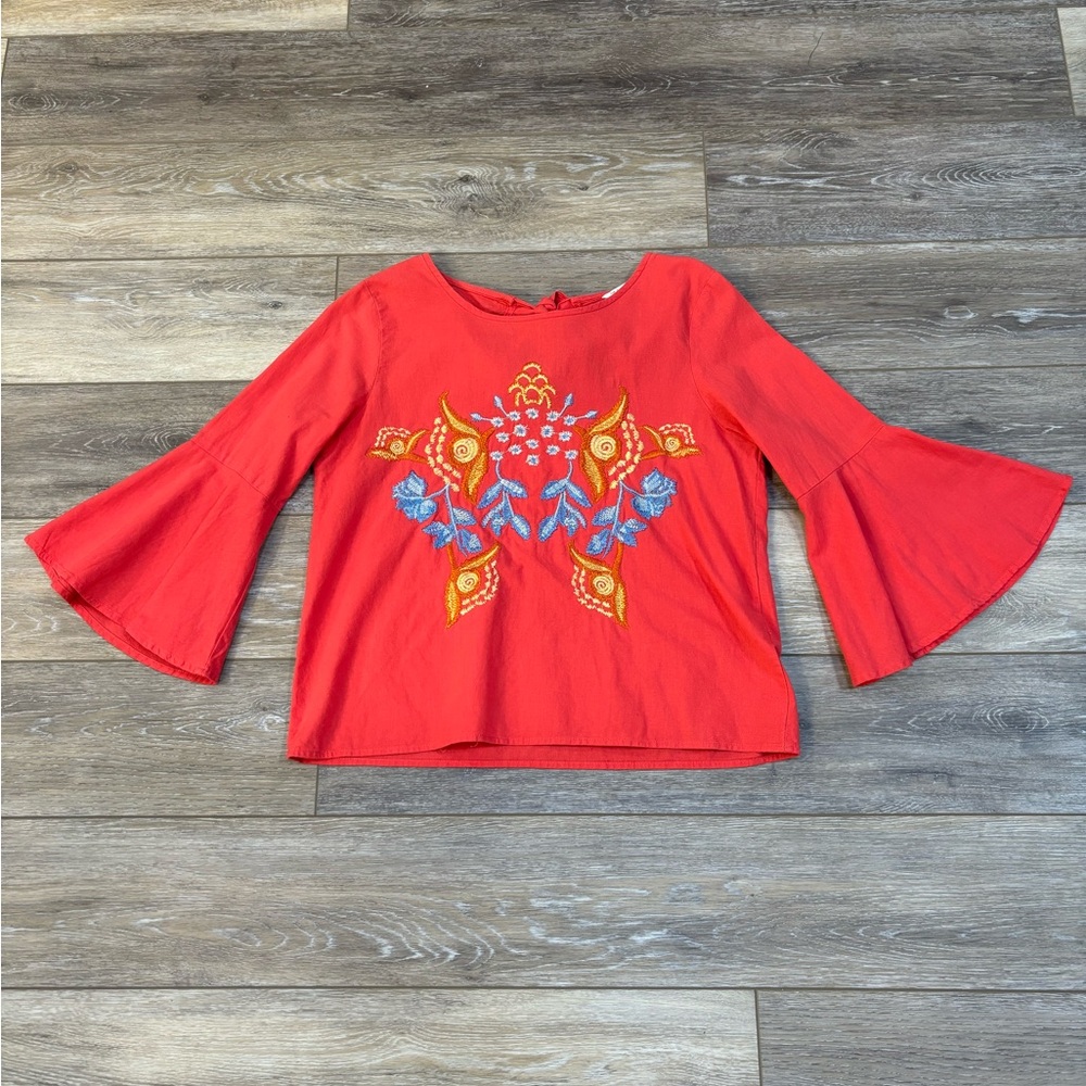 Grifflin Paris Top Sz S Embroidered Floral Crop Bell Sleeve Hippie Boho Festival